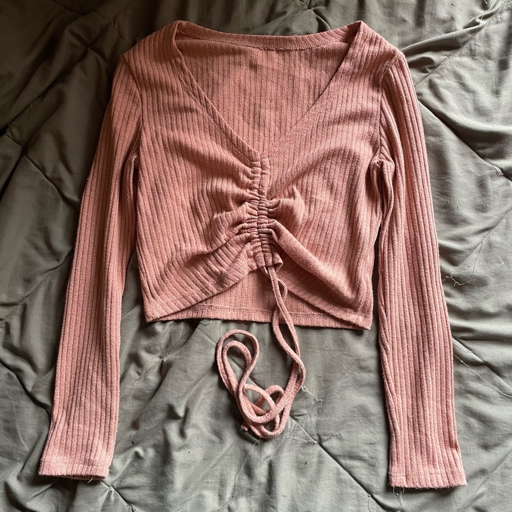 long sleeve crop top with ties